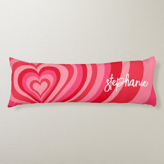 Psychedelic Hearts Calligraphy Script Name Pinks Lichaamskussen (Voorkant)