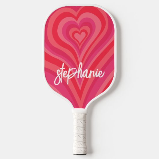 Psychedelic Hearts Calligraphy Script Name Pinks Pickleball Paddle (Voorkant)