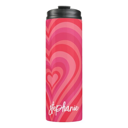 Psychedelic Hearts Calligraphy Script Name Pinks Thermosbeker (Voorkant)