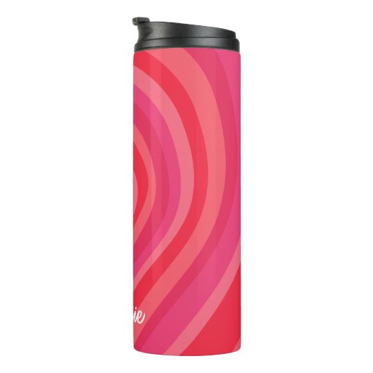 Psychedelic Hearts Calligraphy Script Name Pinks Thermosbeker (Geroteerd rechts)