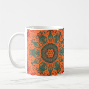 Psychedelic Hippie Blauwgroen Sinaasappel en rood Koffiemok