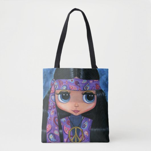 Psychedelic Hippie Chick Paarse Paisley 1960 Tote Bag (Voorkant)