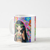 Psychedelic Hippie Chick Peace Sign Cute 1960 Koffiemok (Voorkant links)