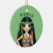 Psychedelic Hippie Chick Peace Sign Headband 1960 Keramisch Ornament (Rechts)