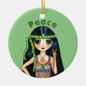 Psychedelic Hippie Chick Peace Sign Headband 1960 Keramisch Ornament (Voorkant)