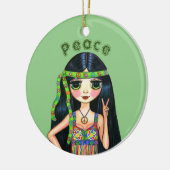 Psychedelic Hippie Chick Peace Sign Headband 1960 Keramisch Ornament (Links)
