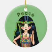 Psychedelic Hippie Chick Peace Sign Headband 1960 Keramisch Ornament (Achterkant)
