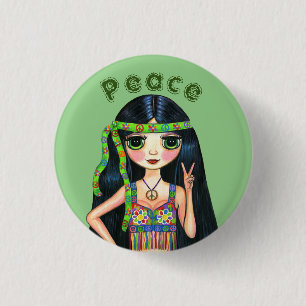 Psychedelic Hippie Chick Peace Sign Headband 1960 Ronde Button 3,2 Cm