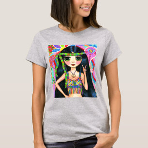 Psychedelic Hippie Chick Peace Sign Headband 1960 T-shirt