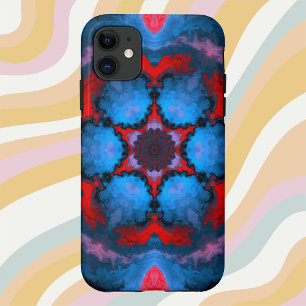 Psychedelic Hippie Flower Blue en Red Case-Mate iPhone Case