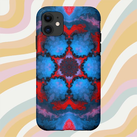 Psychedelic Hippie Flower Blue en Red Case-Mate iPhone Case