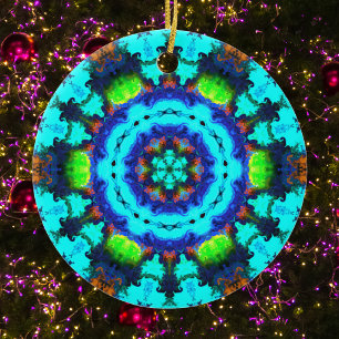Psychedelic Hippie Flower Blue Oranje en Green Keramisch Ornament