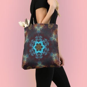 Psychedelic Hippie Flower Blue Red en Yellow Tote Bag