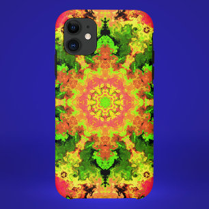 Psychedelic Hippie Flower Green Oranje en Red Case-Mate iPhone Case