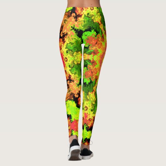 Psychedelic Hippie Flower Green Oranje en Red Leggings (Achterkant)