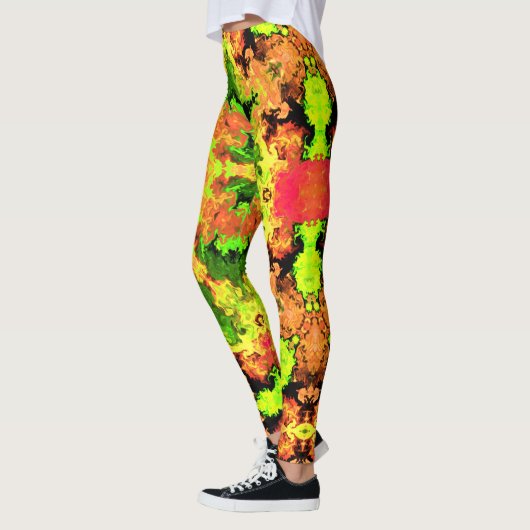 Psychedelic Hippie Flower Green Oranje en Red Leggings (Links)