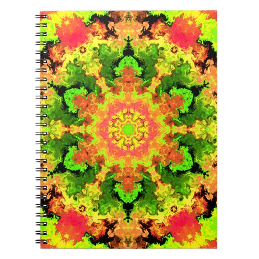 Psychedelic Hippie Flower Green Oranje en Red Notitieboek (Voorkant)