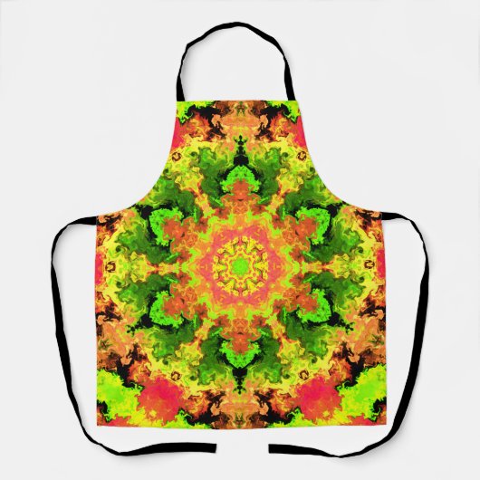 Psychedelic Hippie Flower Green Oranje en Red Schort (Voorkant)