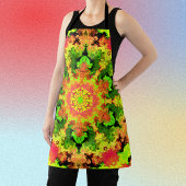 Psychedelic Hippie Flower Green Oranje en Red Schort