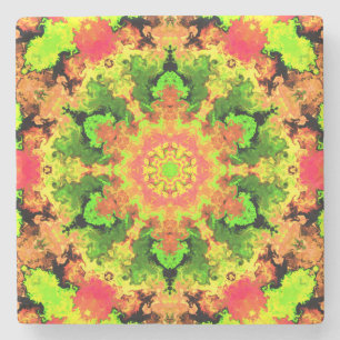 Psychedelic Hippie Flower Green Oranje en Red Stenen Onderzetter