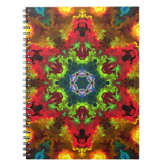 Psychedelic Hippie Flower Green Red en Oranje Notitieboek (Voorkant)
