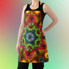 Psychedelic Hippie Flower Green Red en Oranje Schort