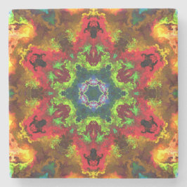 Psychedelic Hippie Flower Green Red en Oranje Stenen Onderzetter