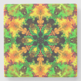 Psychedelic Hippie Flower Green Sinaasappel and Ye Stenen Onderzetter