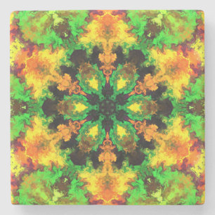 Psychedelic Hippie Flower Green Sinaasappel and Ye Stenen Onderzetter