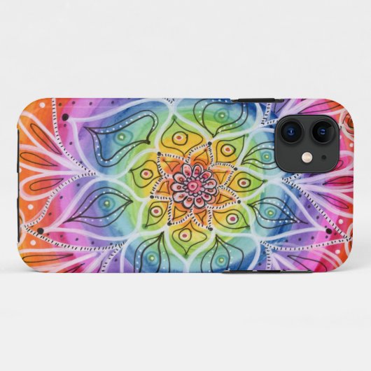 Psychedelic, Hippie, Flower Mandala iPhone 11 Hoes (Achterkant (horizontaal))