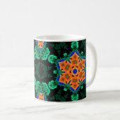 Psychedelic Hippie Flower Oranje en Blauwgroen Koffiemok (Voorkant rechts)