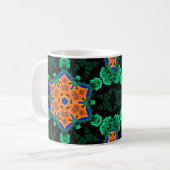 Psychedelic Hippie Flower Oranje en Blauwgroen Koffiemok (Voorkant links)