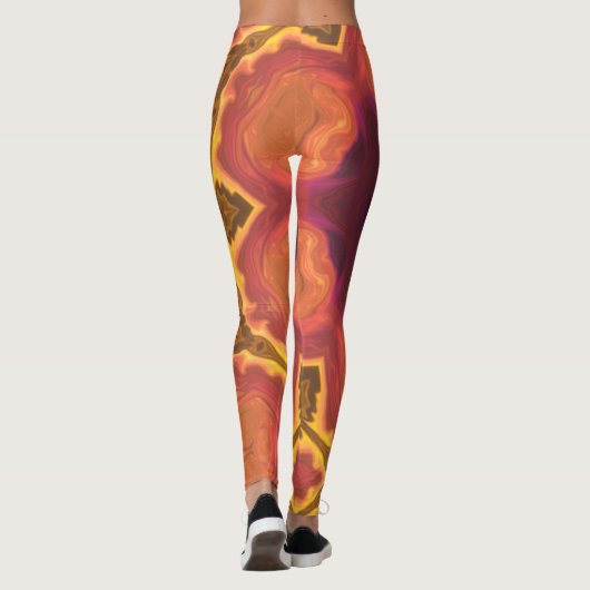 Psychedelic Hippie Flower Oranje Paars and Yellow Leggings (Achterkant)