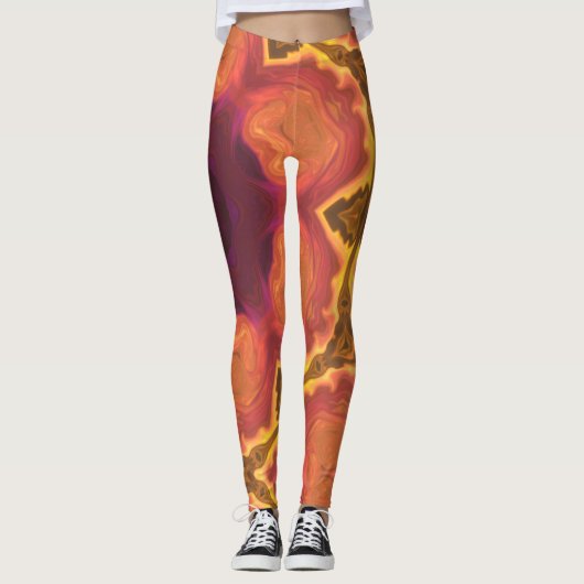 Psychedelic Hippie Flower Oranje Paars and Yellow Leggings (Voorkant)