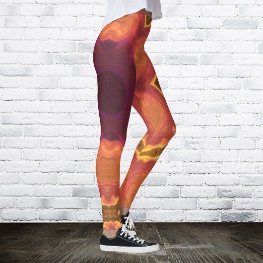 Psychedelic Hippie Flower Oranje Paars and Yellow Leggings