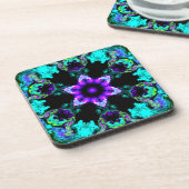 Psychedelic Hippie Flower Paars Blauwgroen en Blac Bier Onderzetter (Linkerzijde)