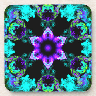 Psychedelic Hippie Flower Paars Blauwgroen en Blac Bier Onderzetter