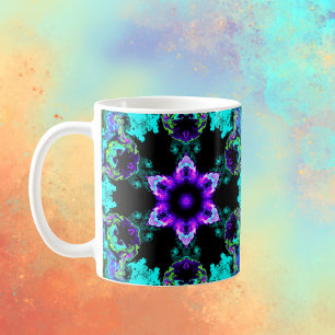 Psychedelic Hippie Flower Paars Blauwgroen en Blac Koffiemok