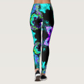 Psychedelic Hippie Flower Paars Blauwgroen en Blac Leggings (Achterkant)