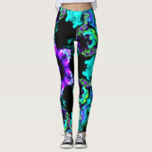 Psychedelic Hippie Flower Paars Blauwgroen en Blac Leggings (Voorkant)