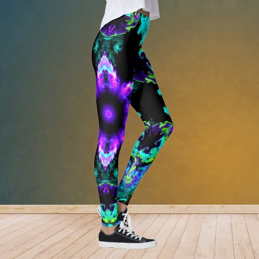 Psychedelic Hippie Flower Paars Blauwgroen en Blac Leggings