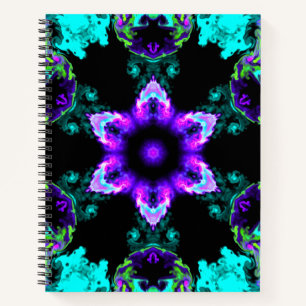 Psychedelic Hippie Flower Paars Blauwgroen en Blac Notitieboek