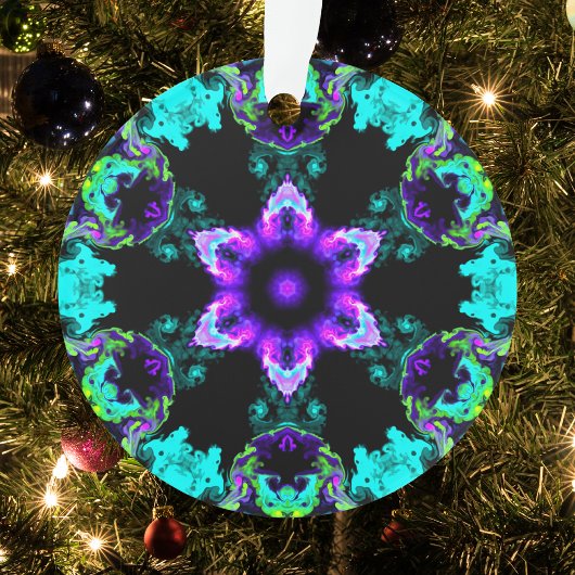 Psychedelic Hippie Flower Paars Blauwgroen en Blac Ornament