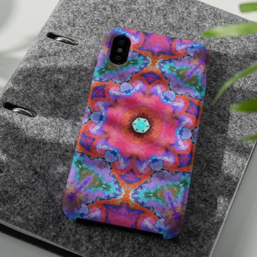 Psychedelic Hippie Flower Pink Blue en Oranje Case-Mate iPhone Case