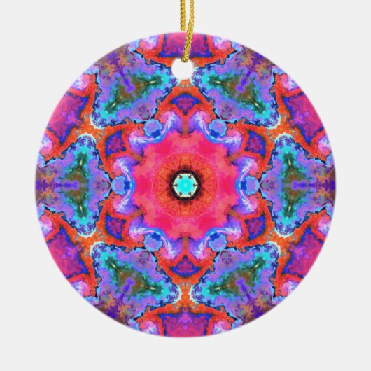 Psychedelic Hippie Flower Pink Blue en Oranje Keramisch Ornament (Voorkant)