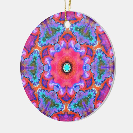 Psychedelic Hippie Flower Pink Blue en Oranje Keramisch Ornament (Links)
