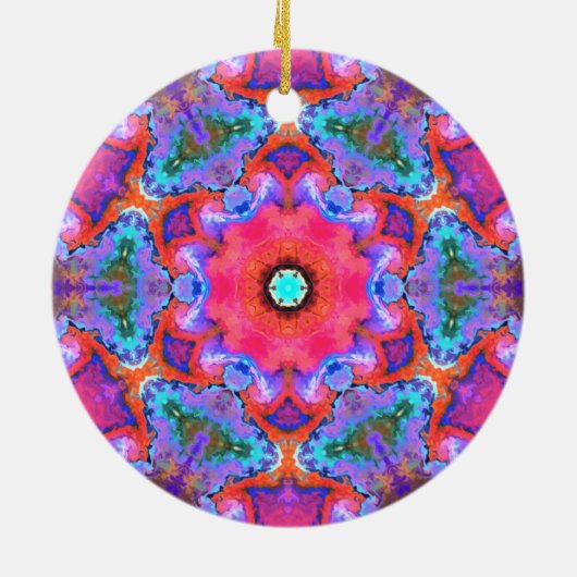 Psychedelic Hippie Flower Pink Blue en Oranje Keramisch Ornament (Achterkant)