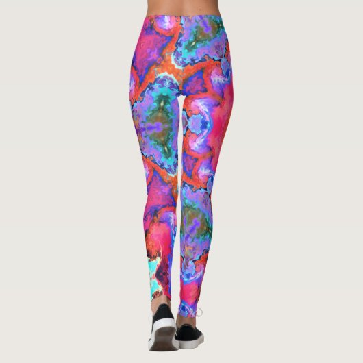 Psychedelic Hippie Flower Pink Blue en Oranje Leggings (Achterkant)