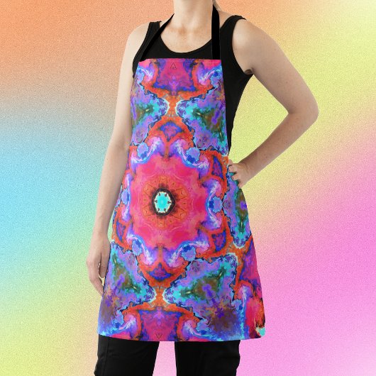 Psychedelic Hippie Flower Pink Blue en Oranje Schort