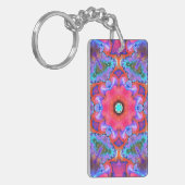 Psychedelic Hippie Flower Pink Blue en Oranje Sleutelhanger (Voorkant Links)